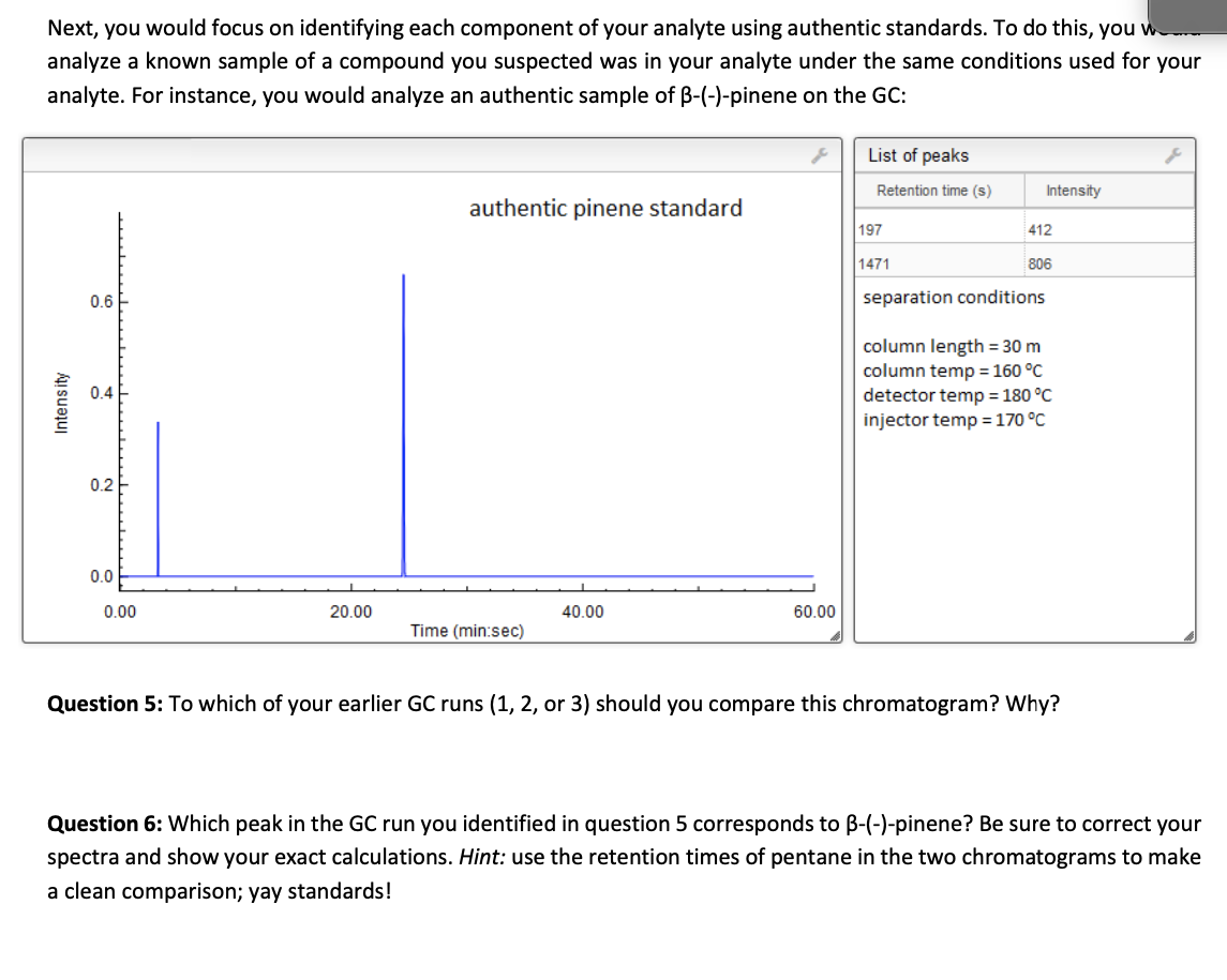 List of peaks Retention time (5) Intensity GC run 1 of perfume