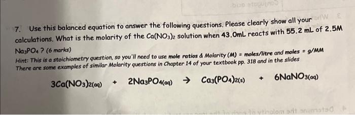 please explain all steps 7. Use this balanced equation to answer the