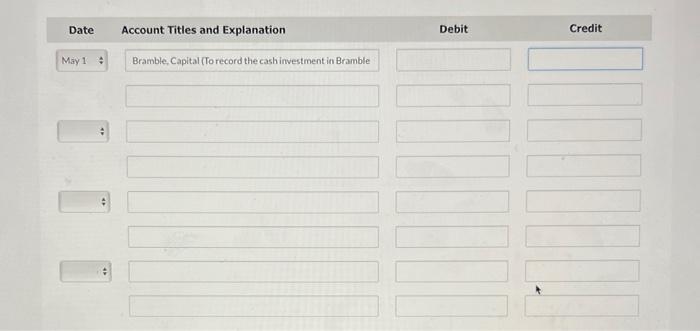 of May are presented below. Prepare journal entries for each of these