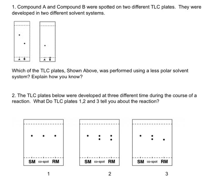  1. Compound A and Compound B were spotted on two different