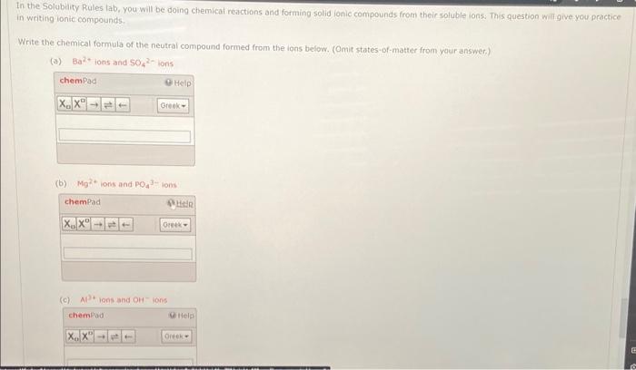  In the Solubility Rules lab, you will be doing chemicat reactions