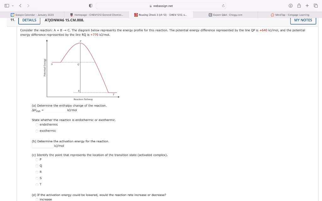  e) what would be the activation energy for the reverse reaction?