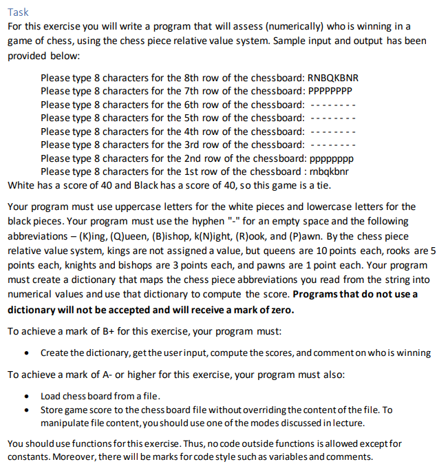  Task For this exercise you will write a program that will