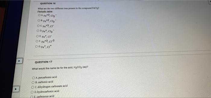 both ols QUESTION 16 What are the two different com Periodic table