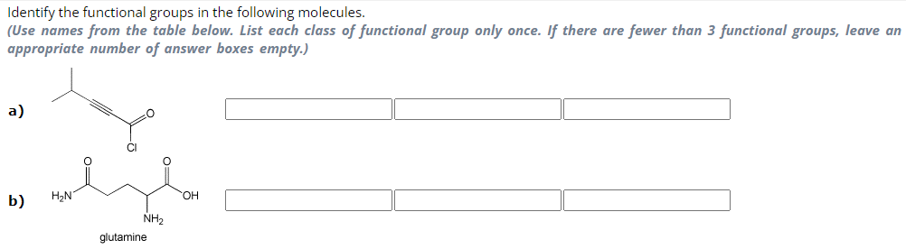  identify the functional groups in the following molecules Identify the functional