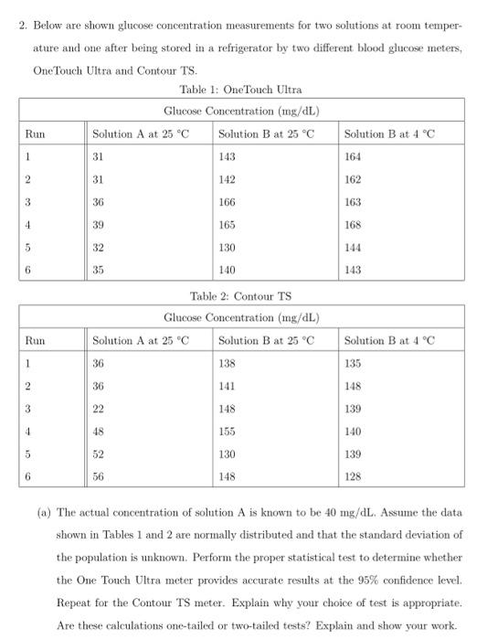 please answeer the question 2. Below are shown glucose concentration measurements for