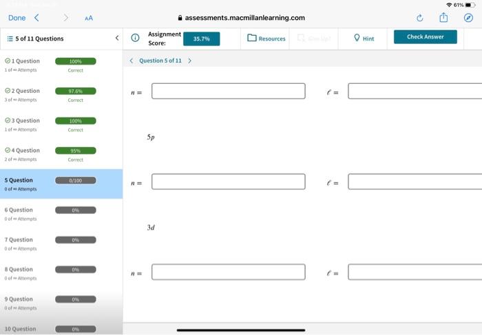  61% Done 2 Question 3 ore 97.6 Correct 3 Question of