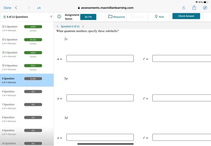 Attempts 100W Correct Sp 95% 4 Question 20 Correct s Question of