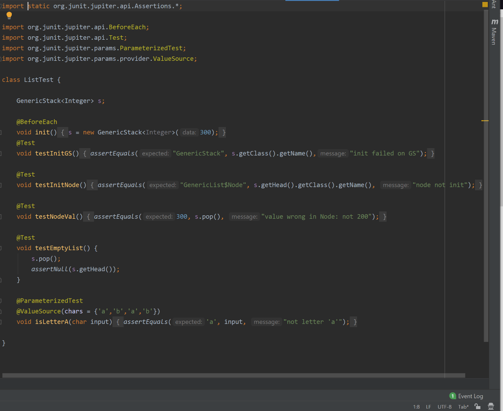 the code provided. You will need to create two additional Junit5 test