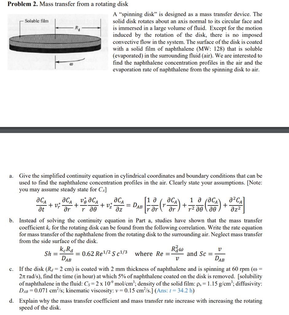  Problem 2. Mass transfer from a rotating disk A spinning disk