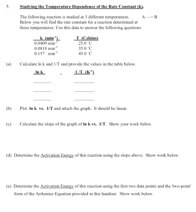 Don't need graph for (b) 5. . Studying the Temperature Dependence