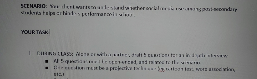 Read scenario and write 5 indepth interview questions SCENARIO: Your client wants
