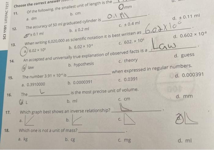  Please help solve this problem SCI 1101 LIFEPAC TEST 12. 6.028