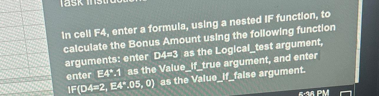  In cell F4, enter a formula, using a nested IF function,