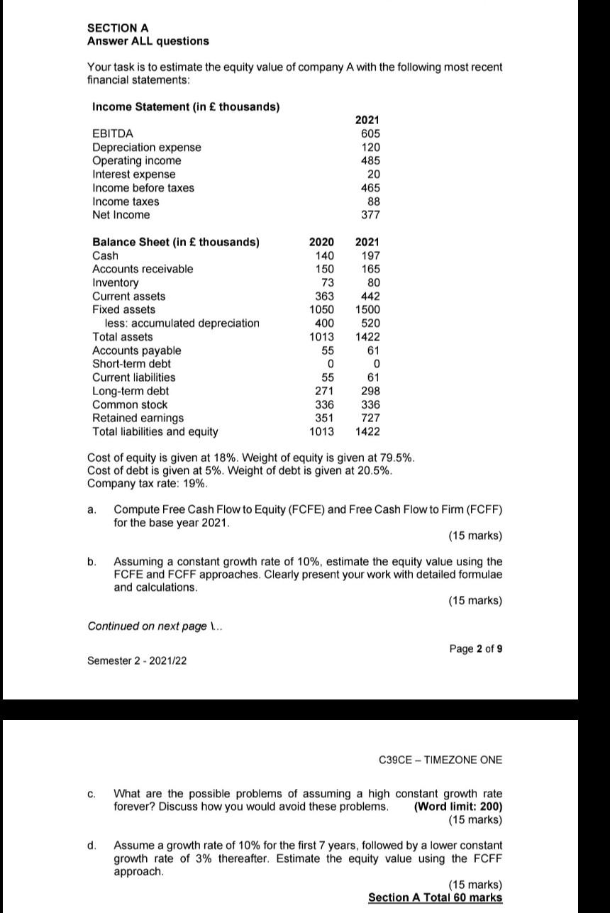 please do A and B correctly will upvote SECTION A Answer