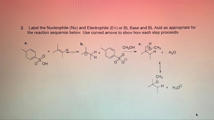  2. Label the Nucleophile (Nu) and Electrophile (E+) or BL Base