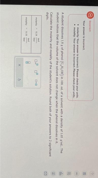  Incorrect Your answer is incorrect. - molarity: Your answer is incorrect.