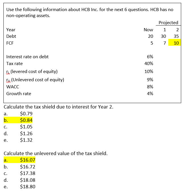 PLEASE HELP ASAP, the correct answer is highlighted! Calculate the tax shield