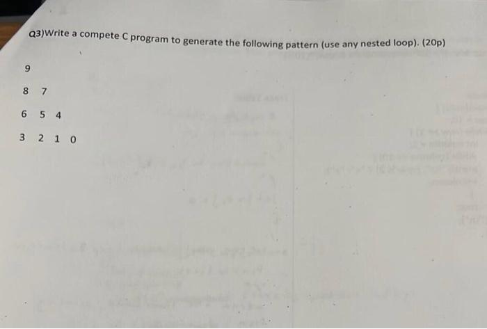  Q3)Write a compete C program to generate the following pattern (use