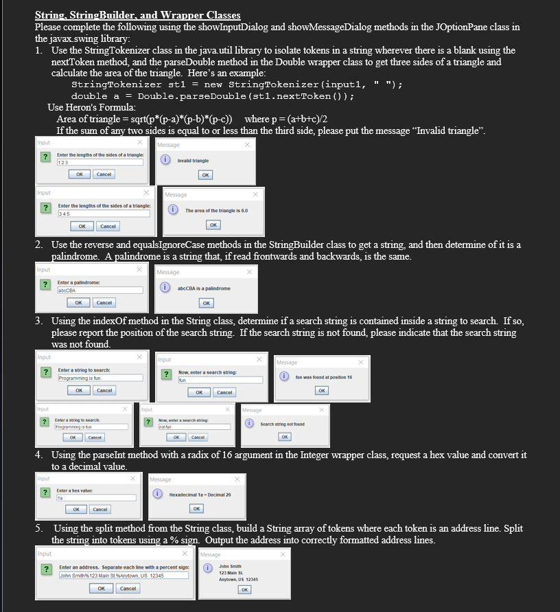  String. StringBuilder. and Wrapper Classes Please complete the following using the