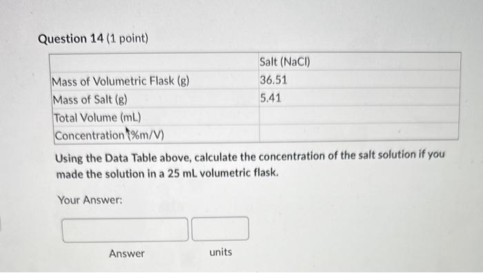  Question 14 (1 point) Using the Data Table above, calculate the