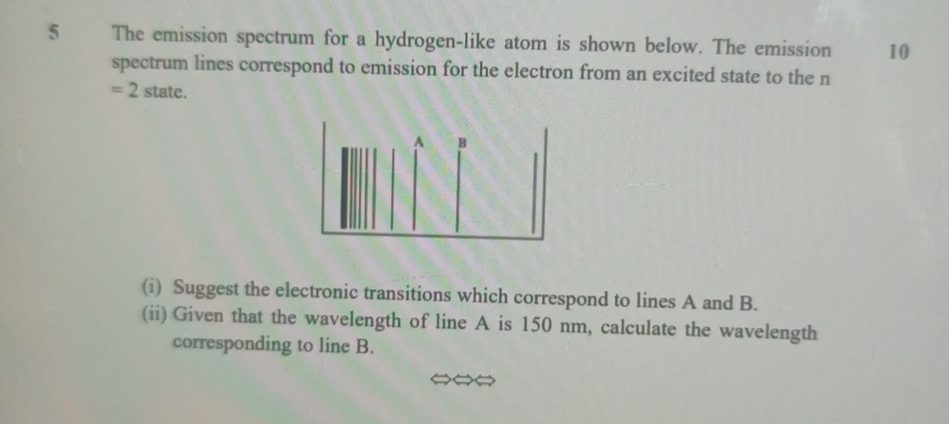  please solve as soon as possible 5 The emission spectrum for