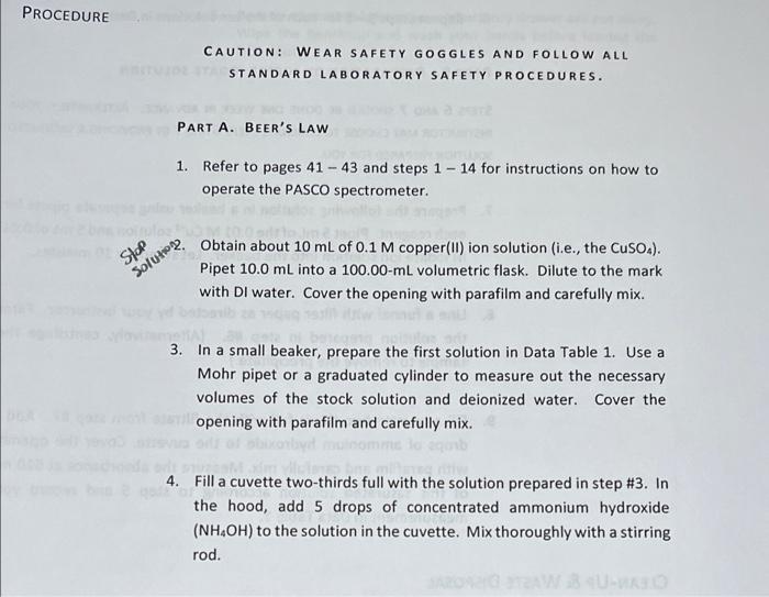 stock solution made from the 0.1M Cu2+ solution 2. (6 pts.) Calculate