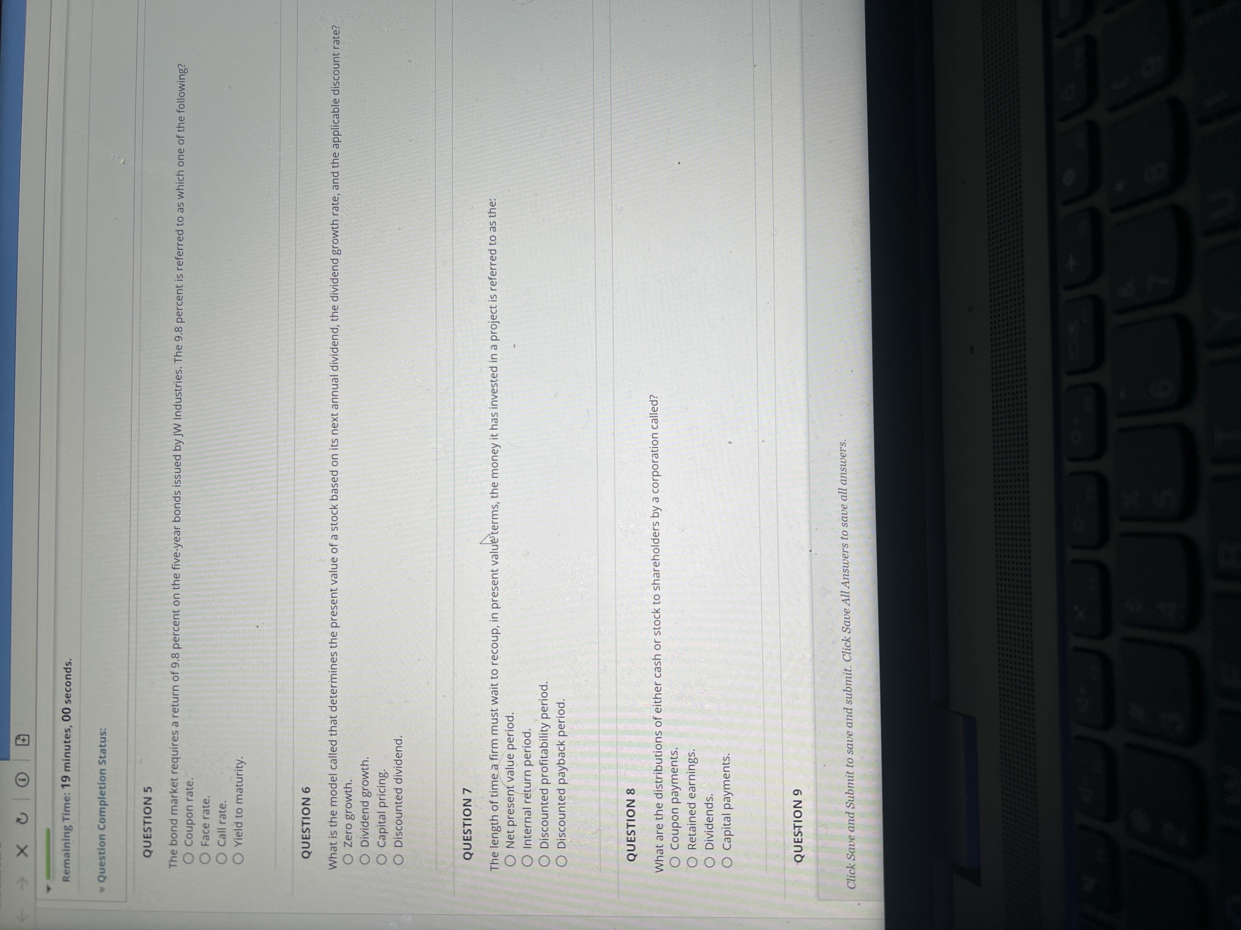  Remaining Time: 19 minutes, 00 seconds. Question Completion Status: QUESTION 5
