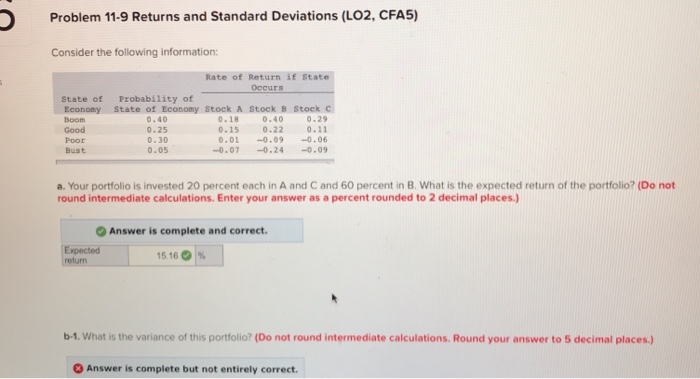  O Problem 11-9 Returns and Standard Deviations (LO2, CFAS) Consider the