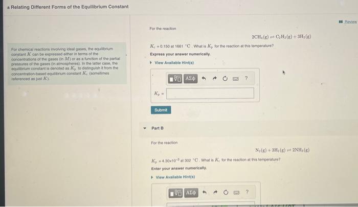 need help with A and B. Relating Different Forms of the Equilibrium