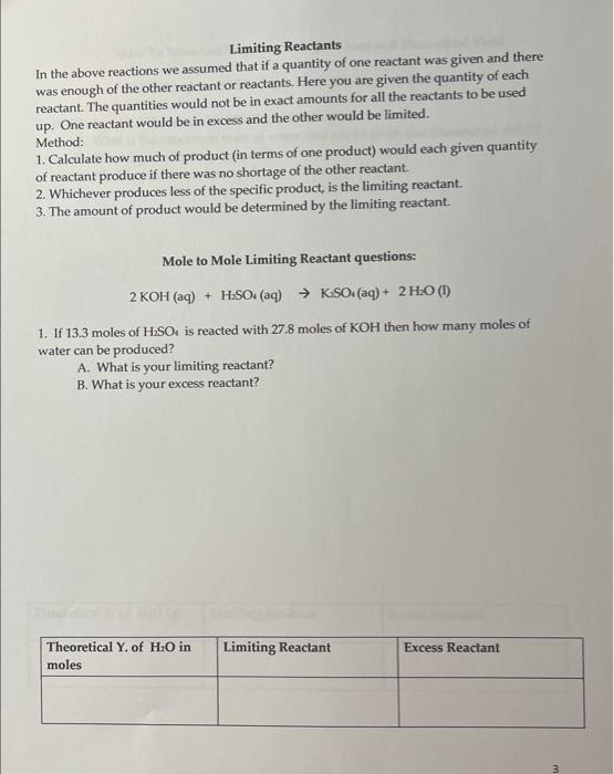 solve please Limiting Reactants In the above reactions we assumed that