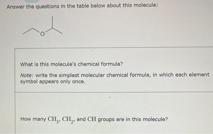  Answer the questions in the table below about this molecule: What
