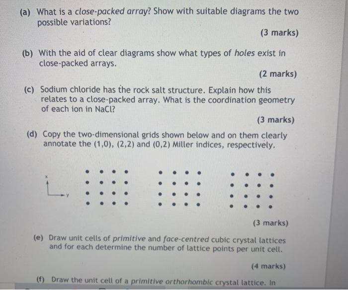  (a) What is a close-packed array? Show with suitable diagrams the