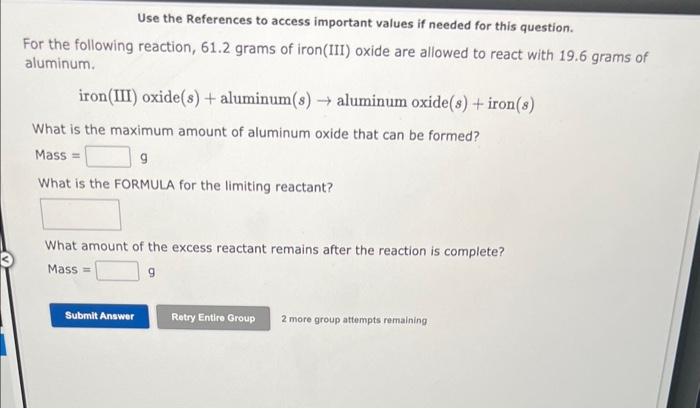 question. For the following reaction, 31.9 grams of zinc oxide are allowed