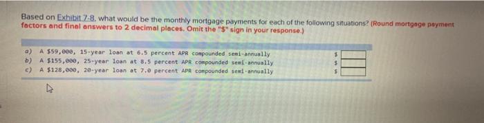  Based on Exhibit 7:8. what would be the monthly mortgage payments
