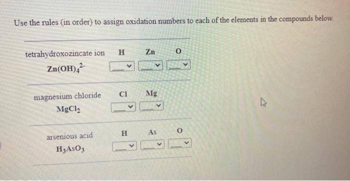 of 15 nitrogen in nitrosyl fluoride NOF 15 zinc hydroxide Zn(OH)2 zinc