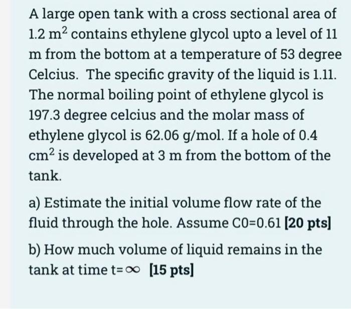 a) find Qv b) v at infinity time A large open tank