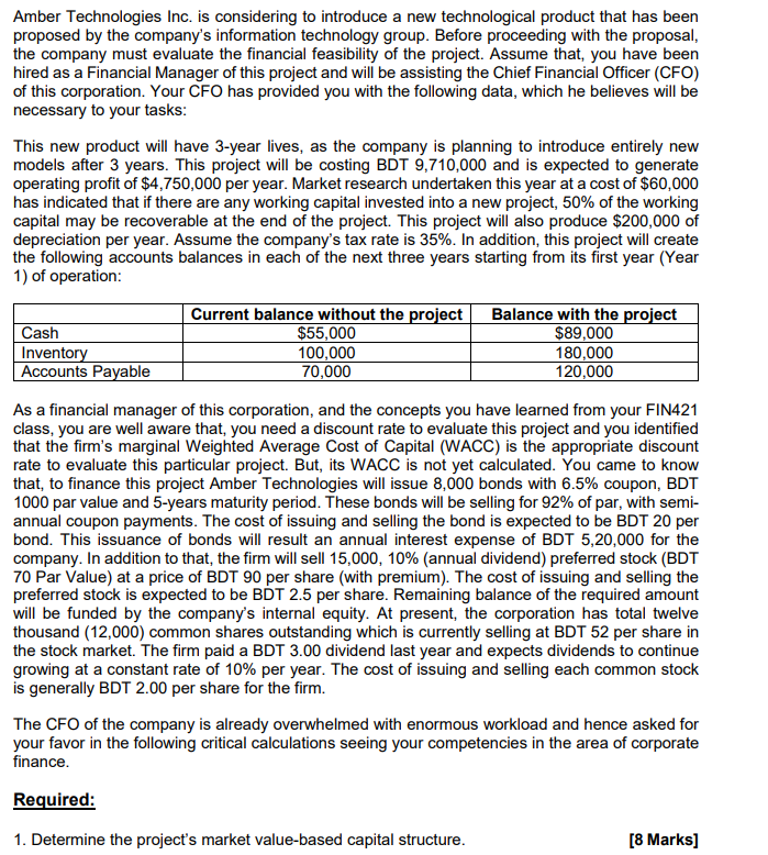 Amber Technologies Inc. is considering to introduce a new technological product