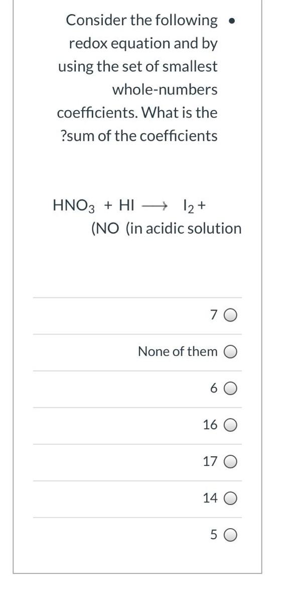 Consider the following redox equation and by using the set of