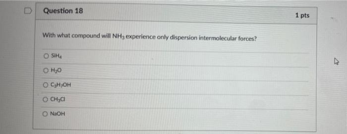  With what compound will NH3 experience only dispersion intermolecular forces? SiH4
