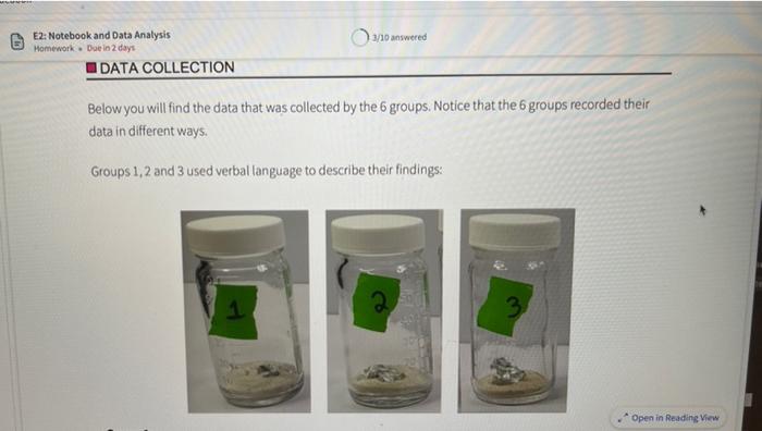  Below you will find the data that was collected by the