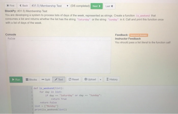  HFirst Last Console False Feedback: Instructor Feedback You should pass a
