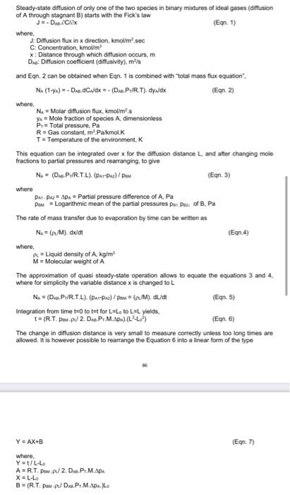  a. Derive the equation 2 for the species A diffusing through