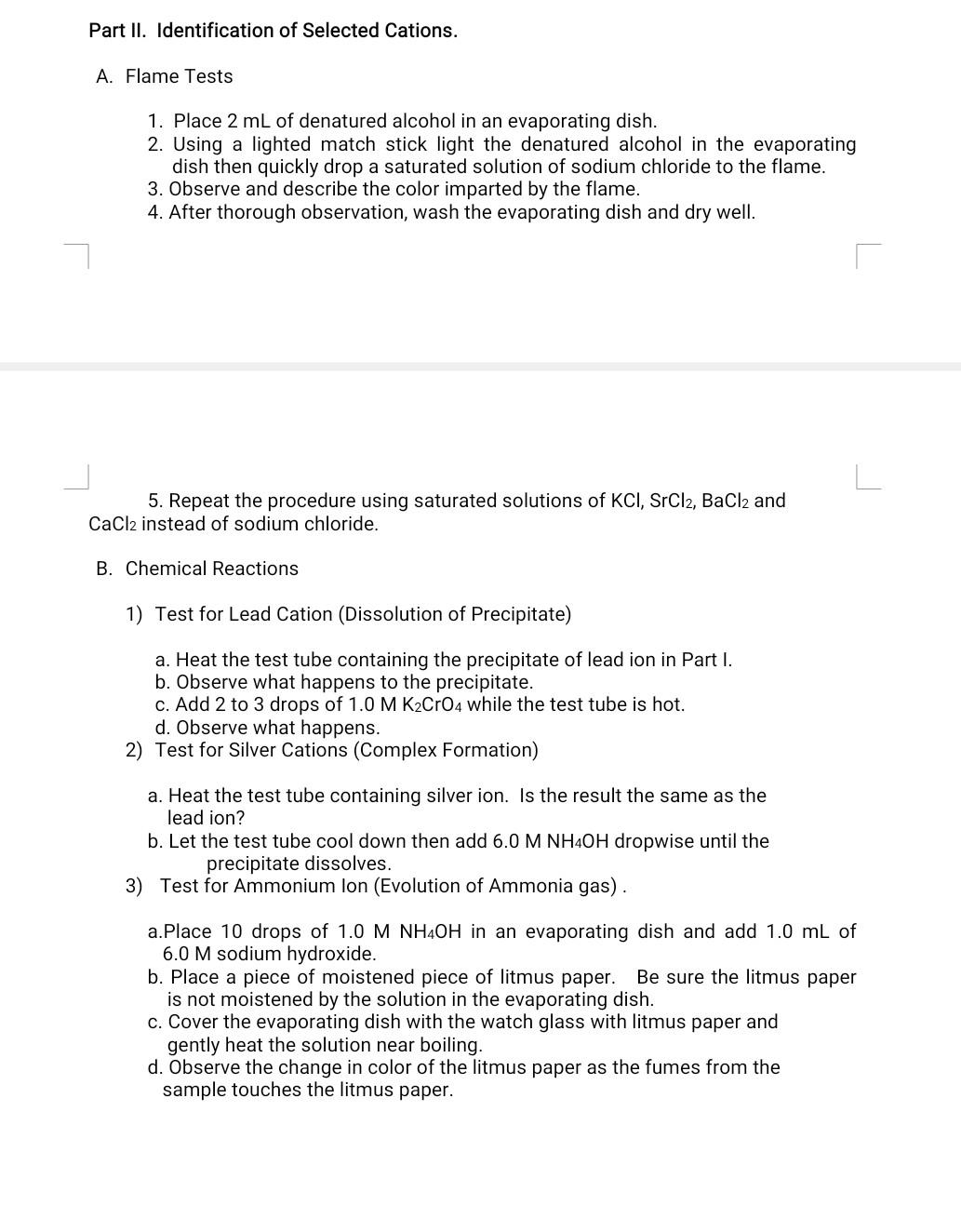 the data you have obtained Precipitating Cation Group Group Name Color of