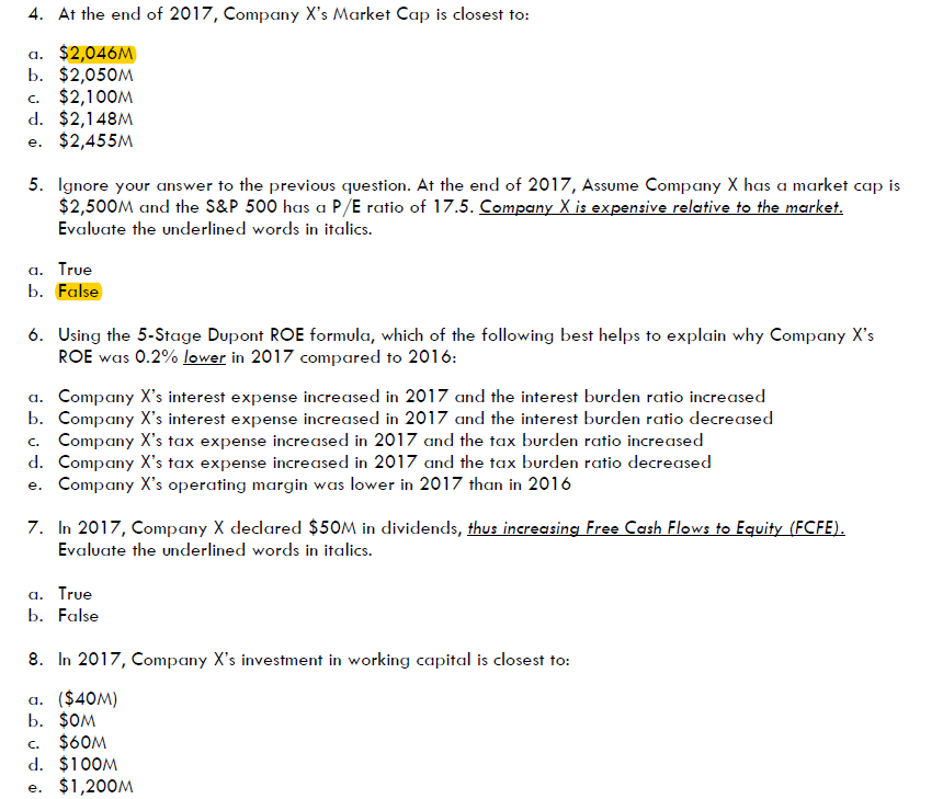 about Company X to help answer problems 1-10. . . . Company