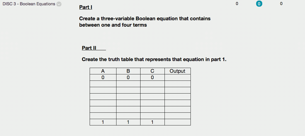 This is a small C++ excercise. Thanks! DISC 3-Boolean Equations 0 Partl
