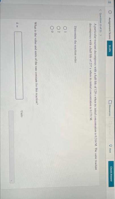  HII Assignment Score: 31.6% Resources Hint Check Answer Question 15 of