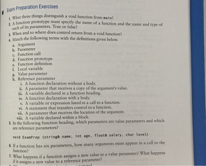  Syam Preparation Exercises ree things distinguish a void function from main?