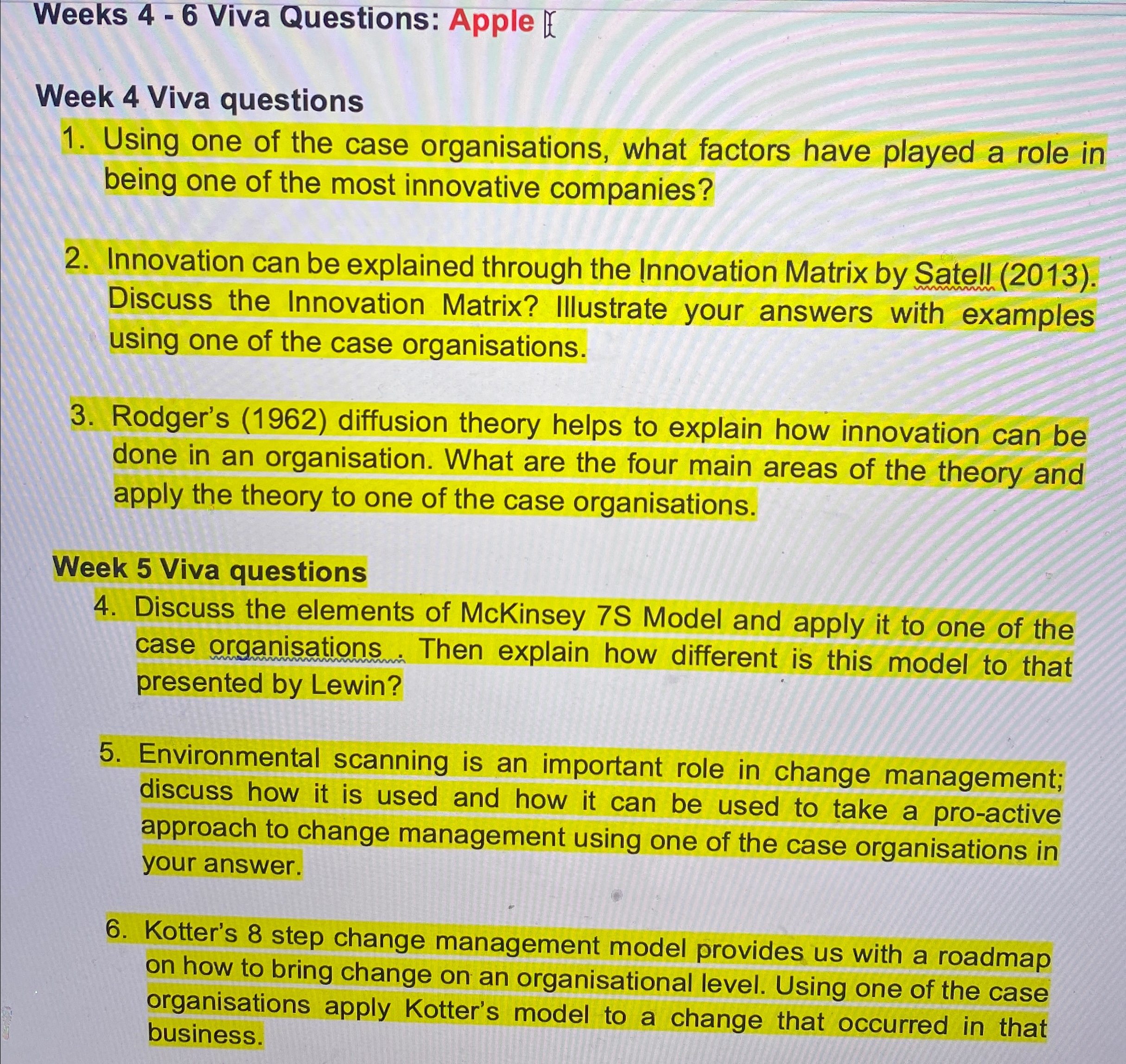  Weeks 4-6 Viva Questions: Apple E Week 4 Viva questions Using