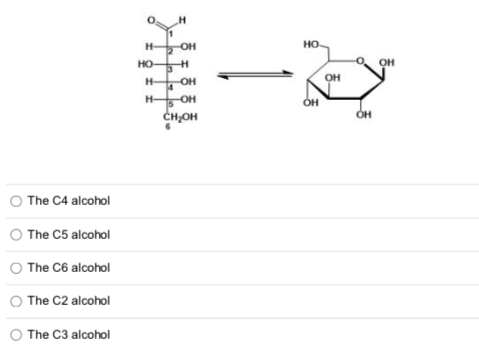 Glucose exists in both linear and cyclic forms in solution (shown below).